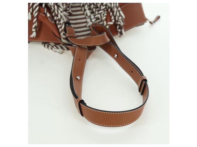 LOEWE Hammock Piccola Borsa a Mano Tela Pelle 2in1 Marrone Argento Auth BAZ780V - vista 8