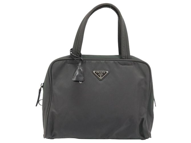Borsa a mano PRADA in nylon grigio argento Auth BA11546 Marrone - vista 13