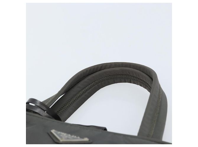 Borsa a mano PRADA in nylon grigio argento Auth BA11546 Marrone - vista 14