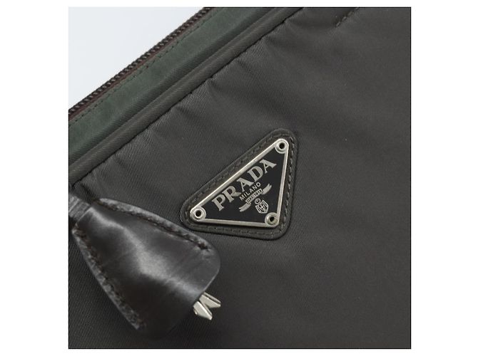 Borsa a mano PRADA in nylon grigio argento Auth BA11546 Marrone - vista 18