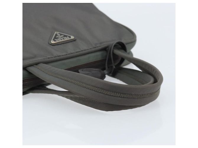 Borsa a mano PRADA in nylon grigio argento Auth BA11546 Marrone - vista 7