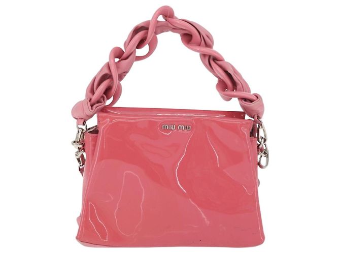 Borsa Miu Miu in pelle verniciata 2 in 1 Rosa Argento Auth YKZ520 - vista 13