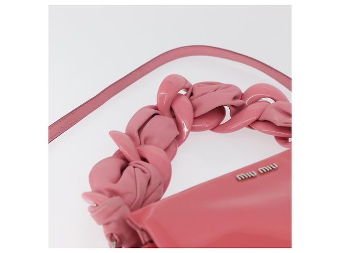 Borsa Miu Miu in pelle verniciata 2 in 1 Rosa Argento Auth YKZ520 - vista 14
