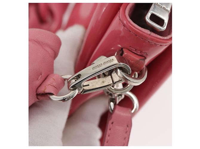 Borsa Miu Miu in pelle verniciata 2 in 1 Rosa Argento Auth YKZ520 - vista 19