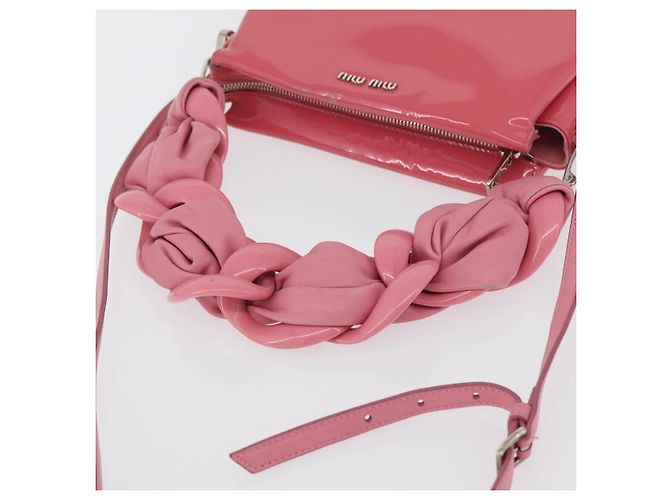 Borsa Miu Miu in pelle verniciata 2 in 1 Rosa Argento Auth YKZ520 - vista 8