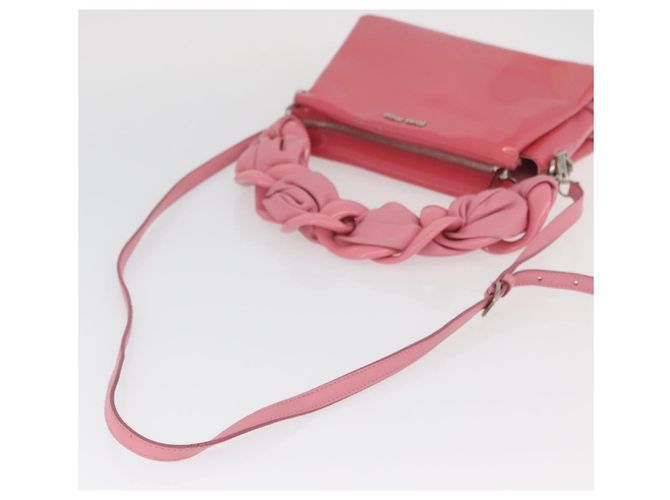 Borsa Miu Miu in pelle verniciata 2 in 1 Rosa Argento Auth YKZ520 - vista 9