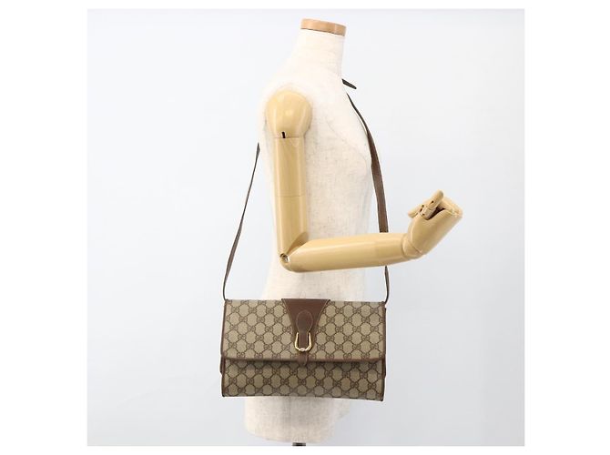 Gucci Borsa a Spalla GG Supreme PVC Beige Oro Auth ka3509 D'oro - vista 23
