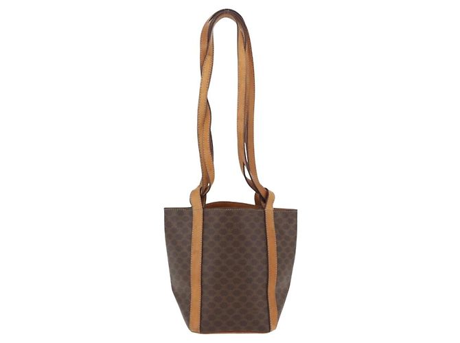 Céline Borsa a Spalla in Tela Macadam CELINE in Pelle PVC Marrone Oro Auth ka3561 D'oro - vista 2