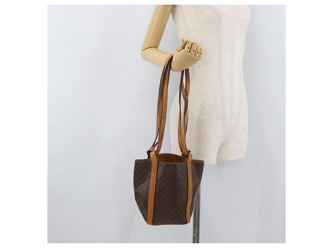 Céline Borsa a Spalla in Tela Macadam CELINE in Pelle PVC Marrone Oro Auth ka3561 D'oro - vista 20