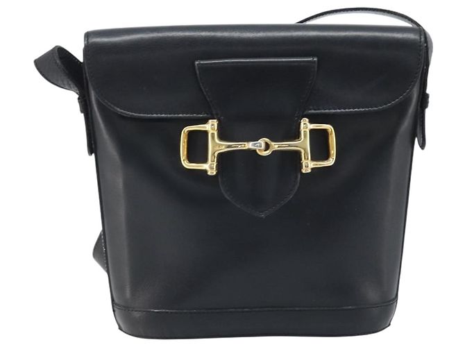 Céline Borsa a Spalla Horsebit in Pelle Nera e Oro Auth YKZ776A Nero D'oro - vista 13