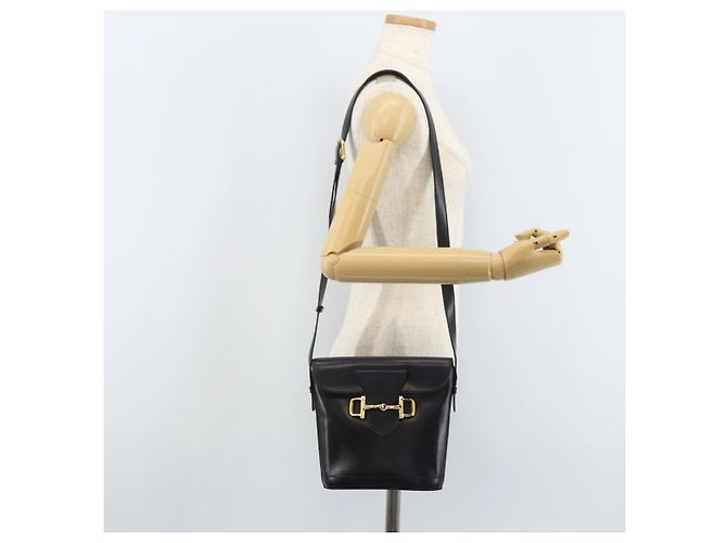 Céline Borsa a Spalla Horsebit in Pelle Nera e Oro Auth YKZ776A Nero D'oro - vista 24