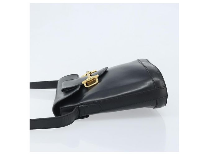 Céline Borsa a Spalla Horsebit in Pelle Nera e Oro Auth YKZ776A Nero D'oro - vista 4