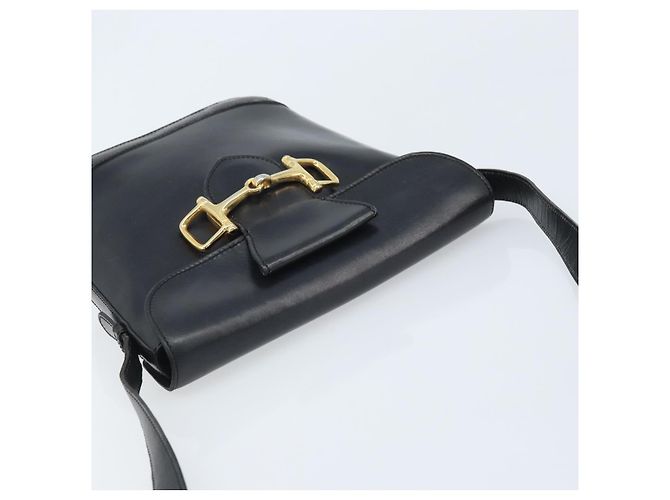 Céline Borsa a Spalla Horsebit in Pelle Nera e Oro Auth YKZ776A Nero D'oro - vista 6