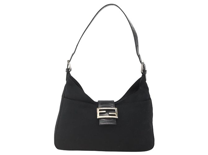 Borsa a spalla FENDI Mamma Baguette in nylon nero e argento Auth BAZ148 - vista 13
