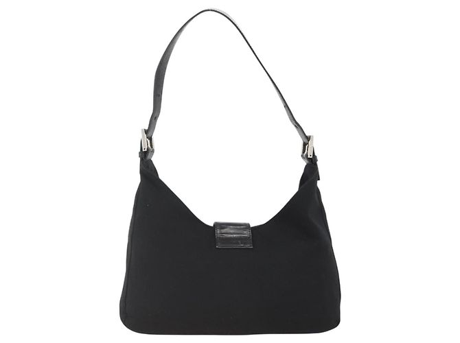 Borsa a spalla FENDI Mamma Baguette in nylon nero e argento Auth BAZ148 - vista 2