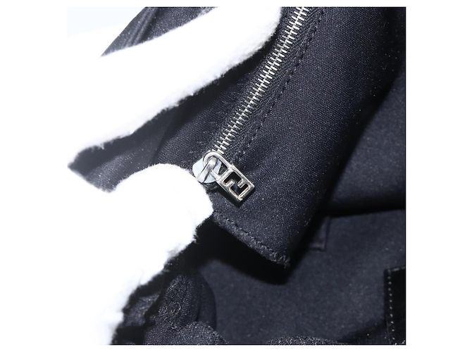 Borsa a spalla FENDI Mamma Baguette in nylon nero e argento Auth BAZ148 - vista 20