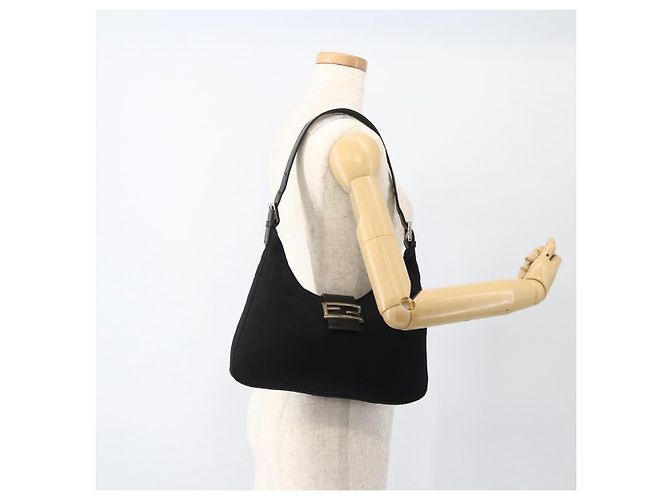 Borsa a spalla FENDI Mamma Baguette in nylon nero e argento Auth BAZ148 - vista 23