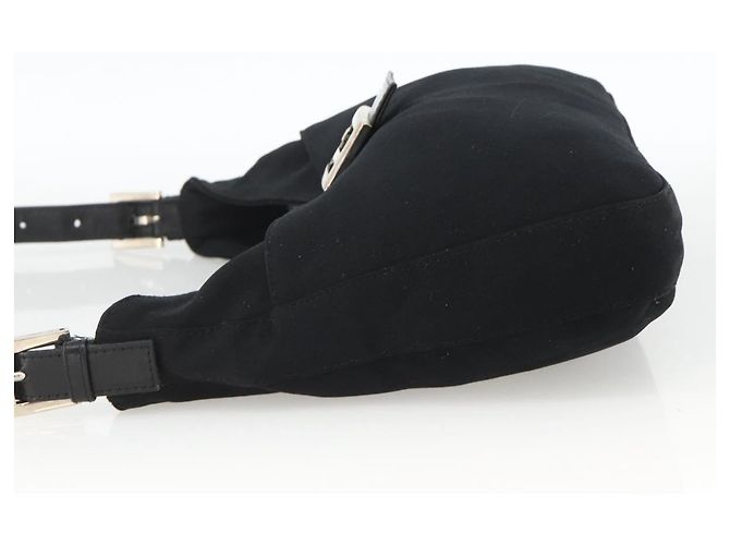 Borsa a spalla FENDI Mamma Baguette in nylon nero e argento Auth BAZ148 - vista 3
