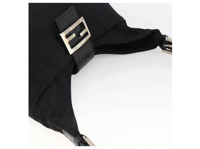 Borsa a spalla FENDI Mamma Baguette in nylon nero e argento Auth BAZ148 - vista 6