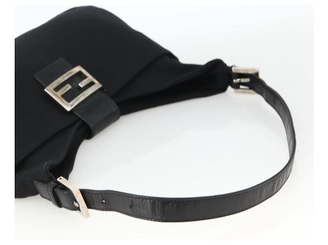 Borsa a spalla FENDI Mamma Baguette in nylon nero e argento Auth BAZ148 - vista 7