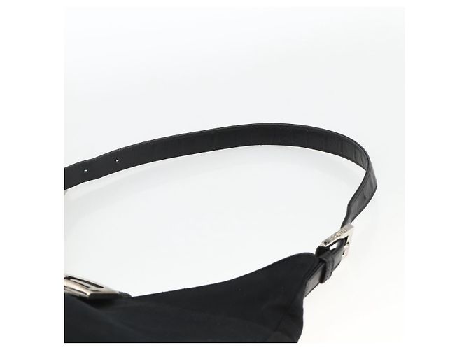 Borsa a spalla FENDI Mamma Baguette in nylon nero e argento Auth BAZ148 - vista 8