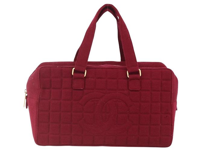 CHANEL Borsa a Mano Choco Bar Cotone Bordeaux Oro CC Auth BAZ870 D'oro Bordò - vista 13