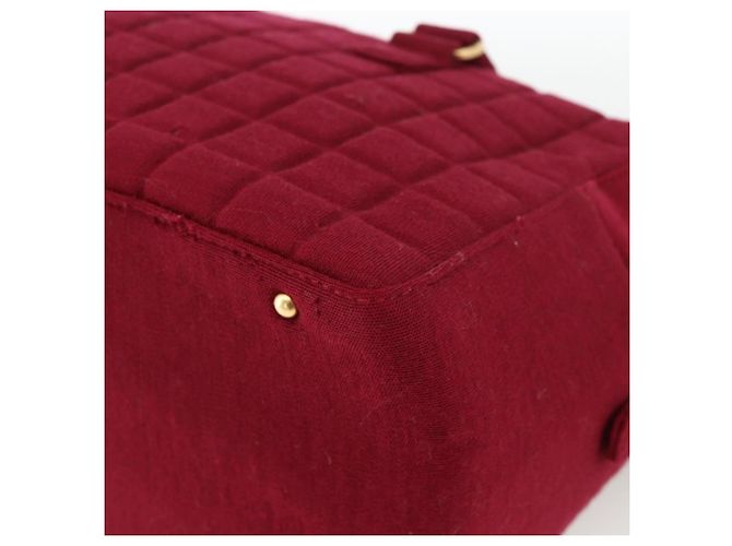 CHANEL Borsa a Mano Choco Bar Cotone Bordeaux Oro CC Auth BAZ870 D'oro Bordò - vista 17