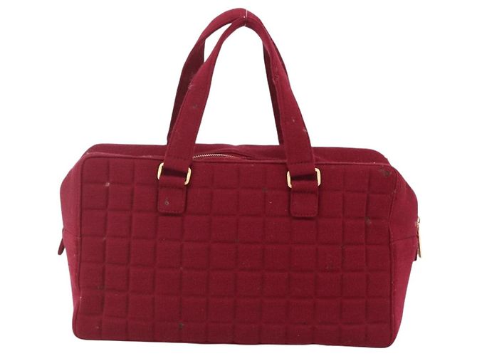 CHANEL Borsa a Mano Choco Bar Cotone Bordeaux Oro CC Auth BAZ870 D'oro Bordò - vista 2