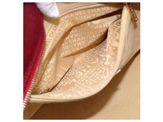 CHANEL Borsa a Mano Choco Bar Cotone Bordeaux Oro CC Auth BAZ870 D'oro Bordò - vista 23