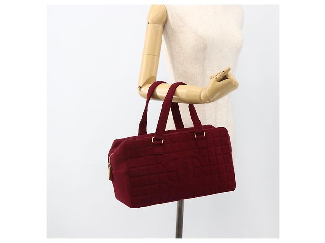 CHANEL Borsa a Mano Choco Bar Cotone Bordeaux Oro CC Auth BAZ870 D'oro Bordò - vista 24