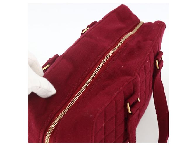 CHANEL Borsa a Mano Choco Bar Cotone Bordeaux Oro CC Auth BAZ870 D'oro Bordò - vista 6