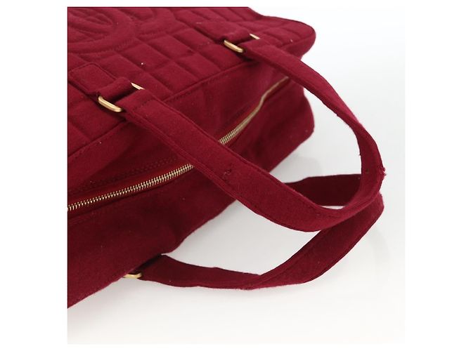 CHANEL Borsa a Mano Choco Bar Cotone Bordeaux Oro CC Auth BAZ870 D'oro Bordò - vista 7