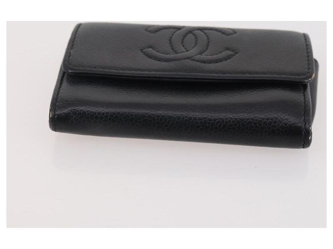 CHANEL Portafoglio Matelassé Pelle Caviar Nylon 3 Set Nero Grigio Blu Navy CC Auth bs34162 Marrone - vista 12