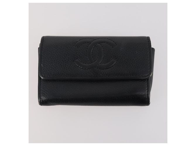 CHANEL Portafoglio Matelassé Pelle Caviar Nylon 3 Set Nero Grigio Blu Navy CC Auth bs34162 Marrone - vista 8