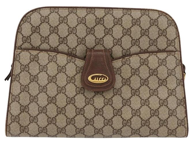 Gucci Borsa a Spalla GG Supreme PVC Beige Oro Auth SW2211 D'oro - vista 13