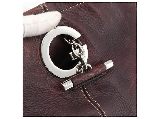 Borsa a Spalla in Pelle Rosso Vino GUCCI Argento 247393 Auth ka3554 Bordò - vista 10