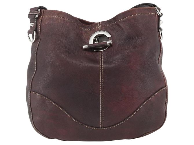 Borsa a Spalla in Pelle Rosso Vino GUCCI Argento 247393 Auth ka3554 Bordò - vista 13