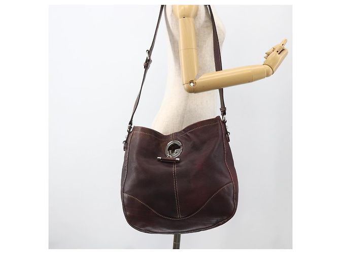 Borsa a Spalla in Pelle Rosso Vino GUCCI Argento 247393 Auth ka3554 Bordò - vista 22