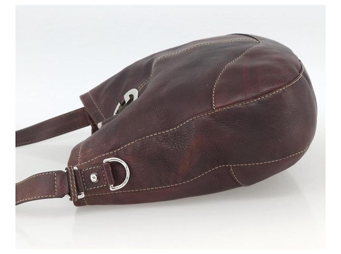 Borsa a Spalla in Pelle Rosso Vino GUCCI Argento 247393 Auth ka3554 Bordò - vista 3