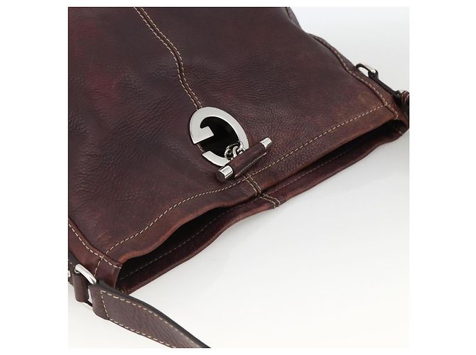 Borsa a Spalla in Pelle Rosso Vino GUCCI Argento 247393 Auth ka3554 Bordò - vista 6