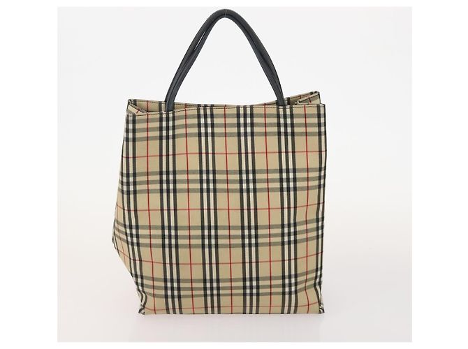 Bolsa de mão Burberrys Hermes Nova Check em lona nylon 4 peças Bege Cinza Auth BAZ311 Marrom - vista 10