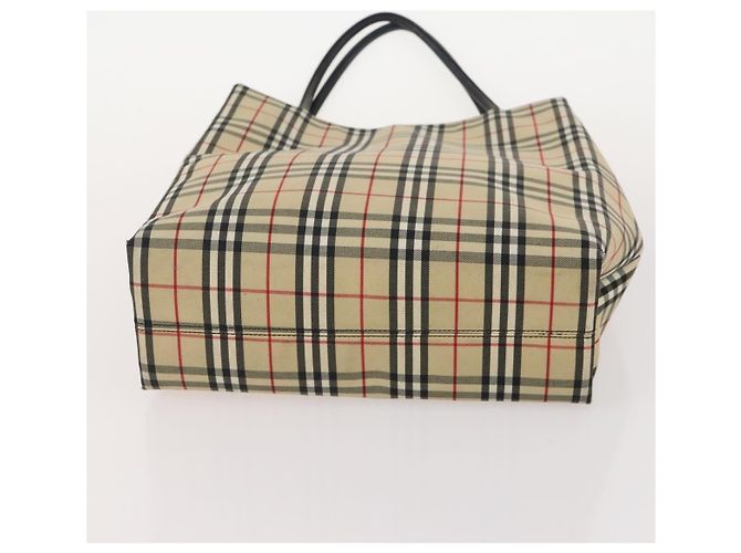 Bolsa de mão Burberrys Hermes Nova Check em lona nylon 4 peças Bege Cinza Auth BAZ311 Marrom - vista 13