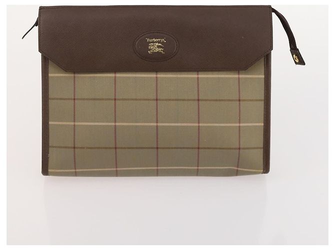 Bolsa de mão Burberrys Hermes Nova Check em lona nylon 4 peças Bege Cinza Auth BAZ311 Marrom - vista 21