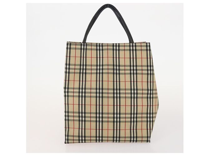Bolsa de mão Burberrys Hermes Nova Check em lona nylon 4 peças Bege Cinza Auth BAZ311 Marrom - vista 9
