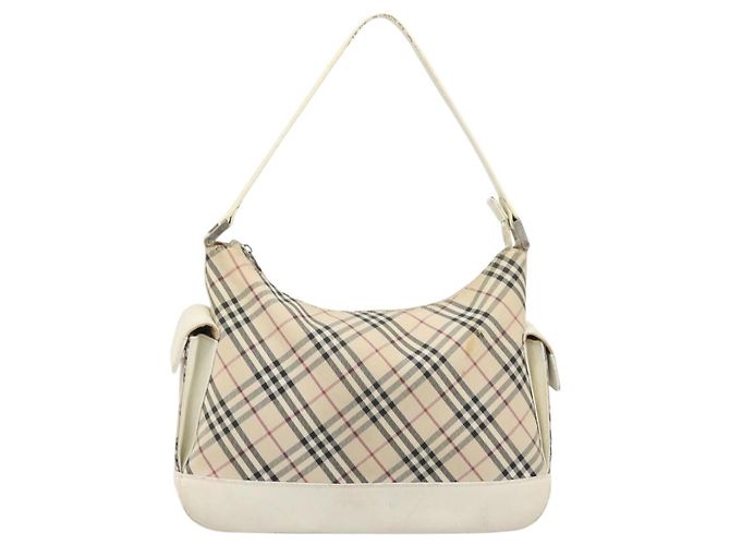 Burberry Borsa a Spalla Nova Check in Tela e Pelle Beige Argento Auth ARZ872 - vista 13