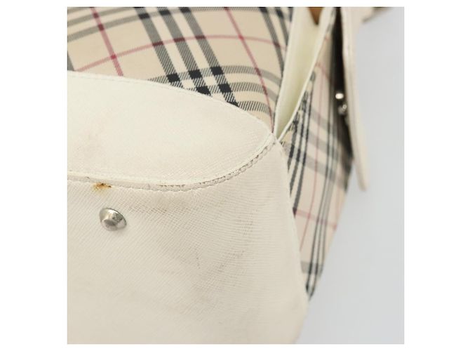 Burberry Borsa a Spalla Nova Check in Tela e Pelle Beige Argento Auth ARZ872 - vista 14