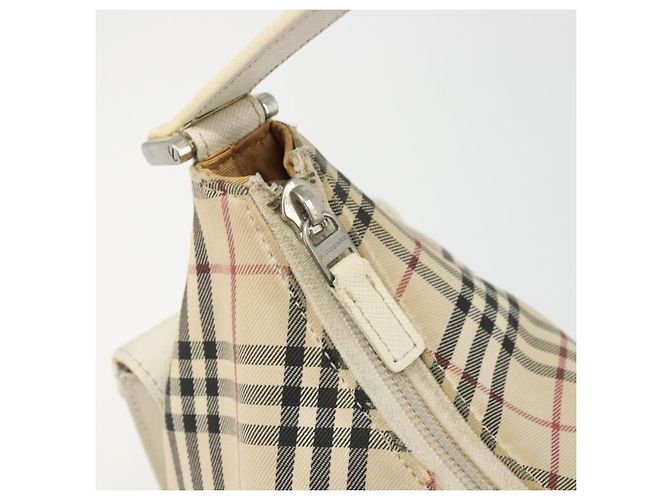 Burberry Borsa a Spalla Nova Check in Tela e Pelle Beige Argento Auth ARZ872 - vista 17