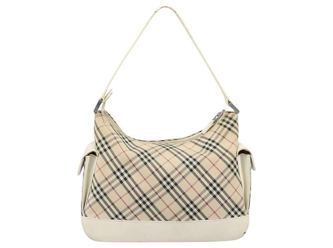 Burberry Borsa a Spalla Nova Check in Tela e Pelle Beige Argento Auth ARZ872 - vista 2