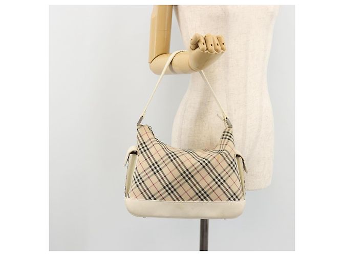 Burberry Borsa a Spalla Nova Check in Tela e Pelle Beige Argento Auth ARZ872 - vista 23