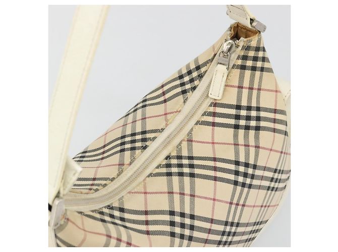 Burberry Borsa a Spalla Nova Check in Tela e Pelle Beige Argento Auth ARZ872 - vista 6